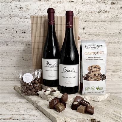 Luksus Vin- og Chokoladegave i smukt Bambusskrin