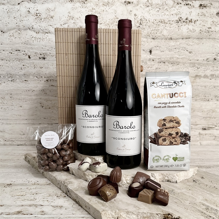 Luksus Vin- og Chokoladegave i smukt Bambusskrin