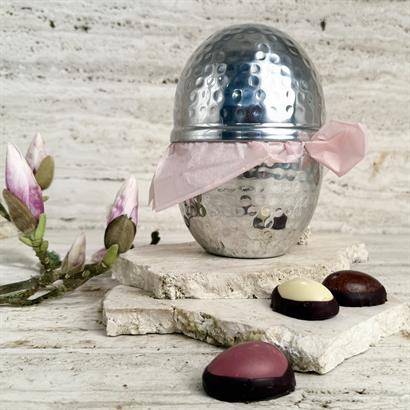 Silverägg 18 cm med 9 Stora Danska Handgjorda Påskägg