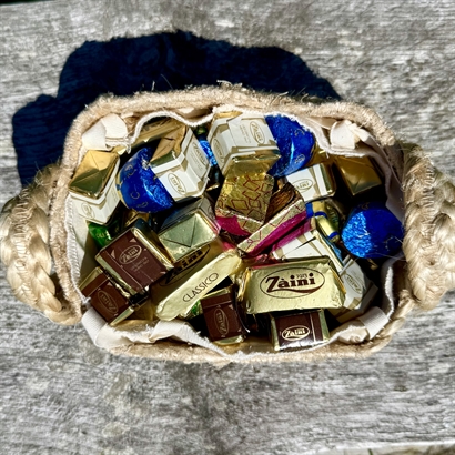 Jute Kurv med Italiensk Chokolade Passion 500 gram