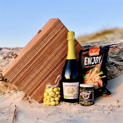Sommergave med Økolgisk Prosecco og Lækre Snacks i Smuk Bambusæske