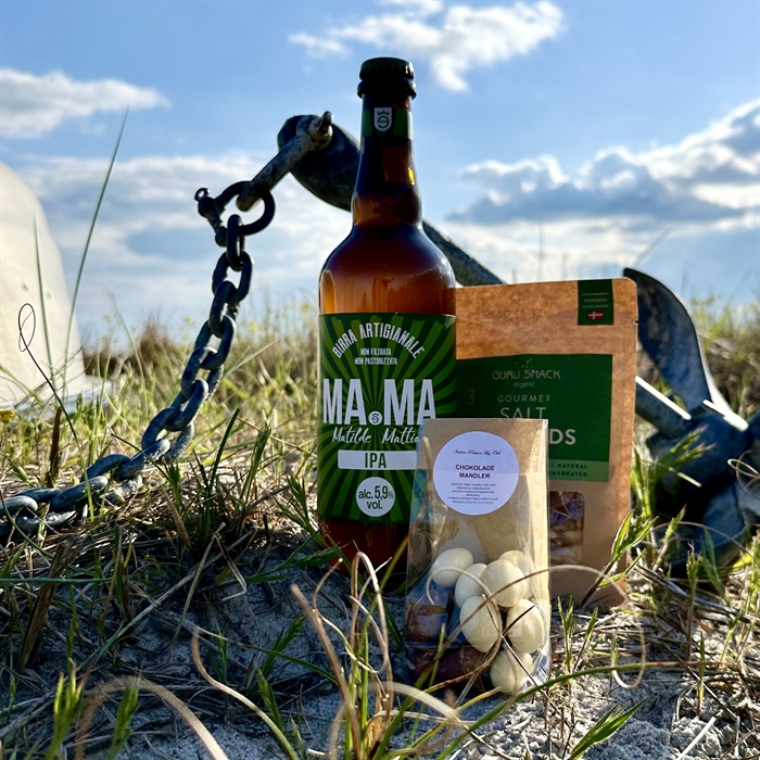 Sommergave - 75 cl italiensk IPA øl, Chokolademandler og Økologiske Saltmandler