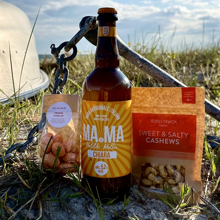 Sommergave - 75 cl Italiensk Øl, Orangemandler og Økologiske Cashew Nødder