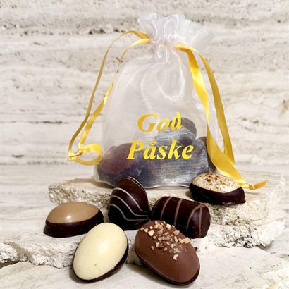 Chiffonpåse med 6 stora danska handgjorda påskägg