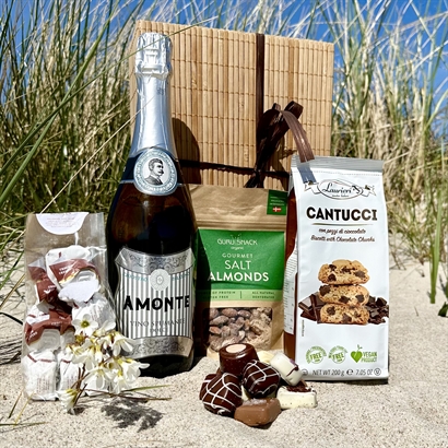 Sommergave med Bobler, Belgisk Chokolade, Cantucci og Salte Mandler