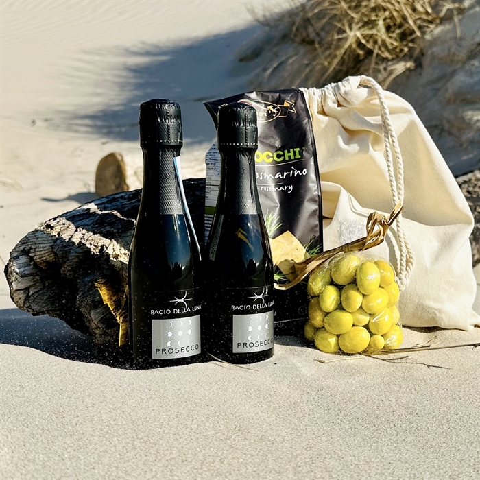 Prosecco og Snacks i Øko Bomuldspose - Delevenlig Sommergave
