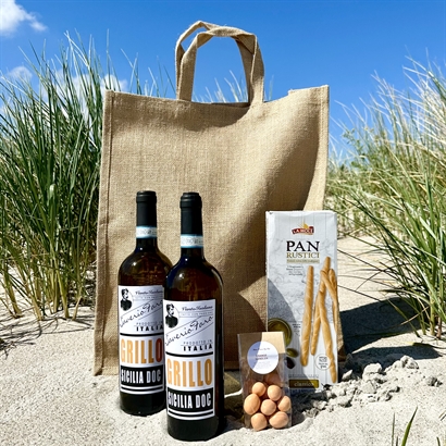 Sommergave med  2 flasker Italiensk Hvidvin og Snacks