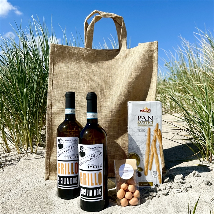 Sommergave med  2 flasker Italiensk Hvidvin og Snacks