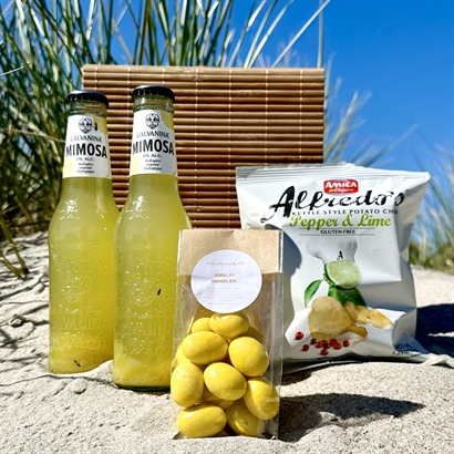 Sommergave - Alkoholfri Mimosa og snacks i Bambusæske