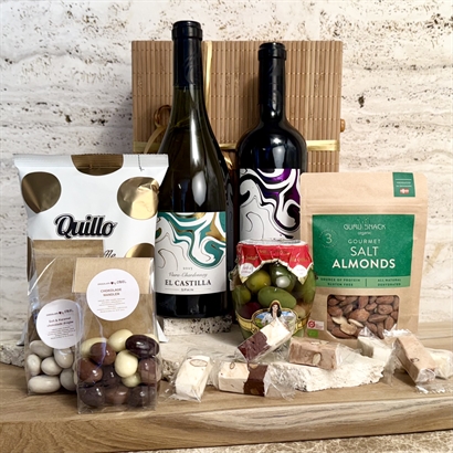 Bambulåda med Tapas kit spansk röd & vitvin och delikatesser