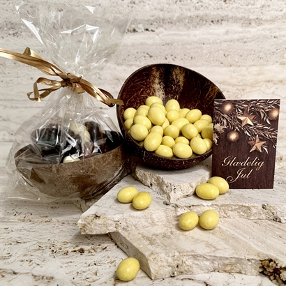 Kokosnød skål med 400 gram Italienske Amalfi chokolademandler