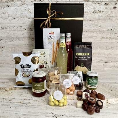 Alkoholfri gavekurv med italiensk lemonade, delikatesser og lækker chokolade