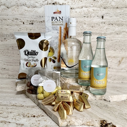 Italiensk Gin & tonic gavekurv med chokolade og snacks