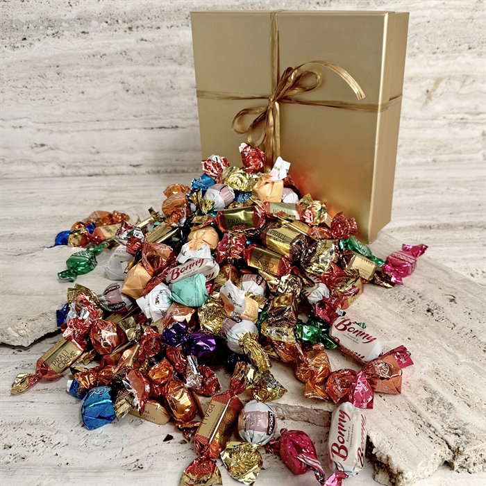 Luksus chokoladeblanding 1400 gram i guldæske