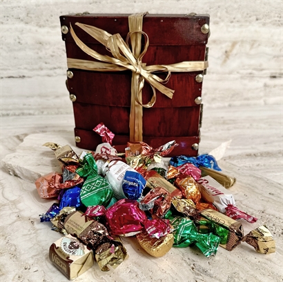 Skattekiste fyldt med 300 gram luksus chokoladeblanding
