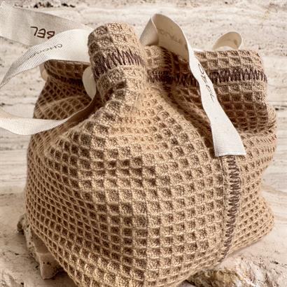 Waffelvævet Bomuldspose med Prosecco og Luksus Chokoladeblanding 500 gram