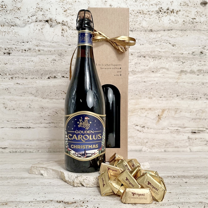 Belgisk luksus juleøl 75 cl og lækker Italiensk Gianduiotto chokoade